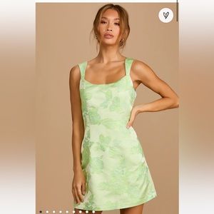 Brighter Side Light Green Floral Satin Jacquard Mini Dress from lulu